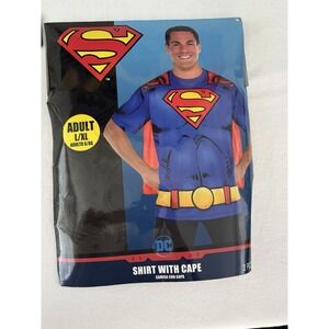 Superman Logo Blue Tee with Red Cape Costume , DC Comics Adult Size L/XL